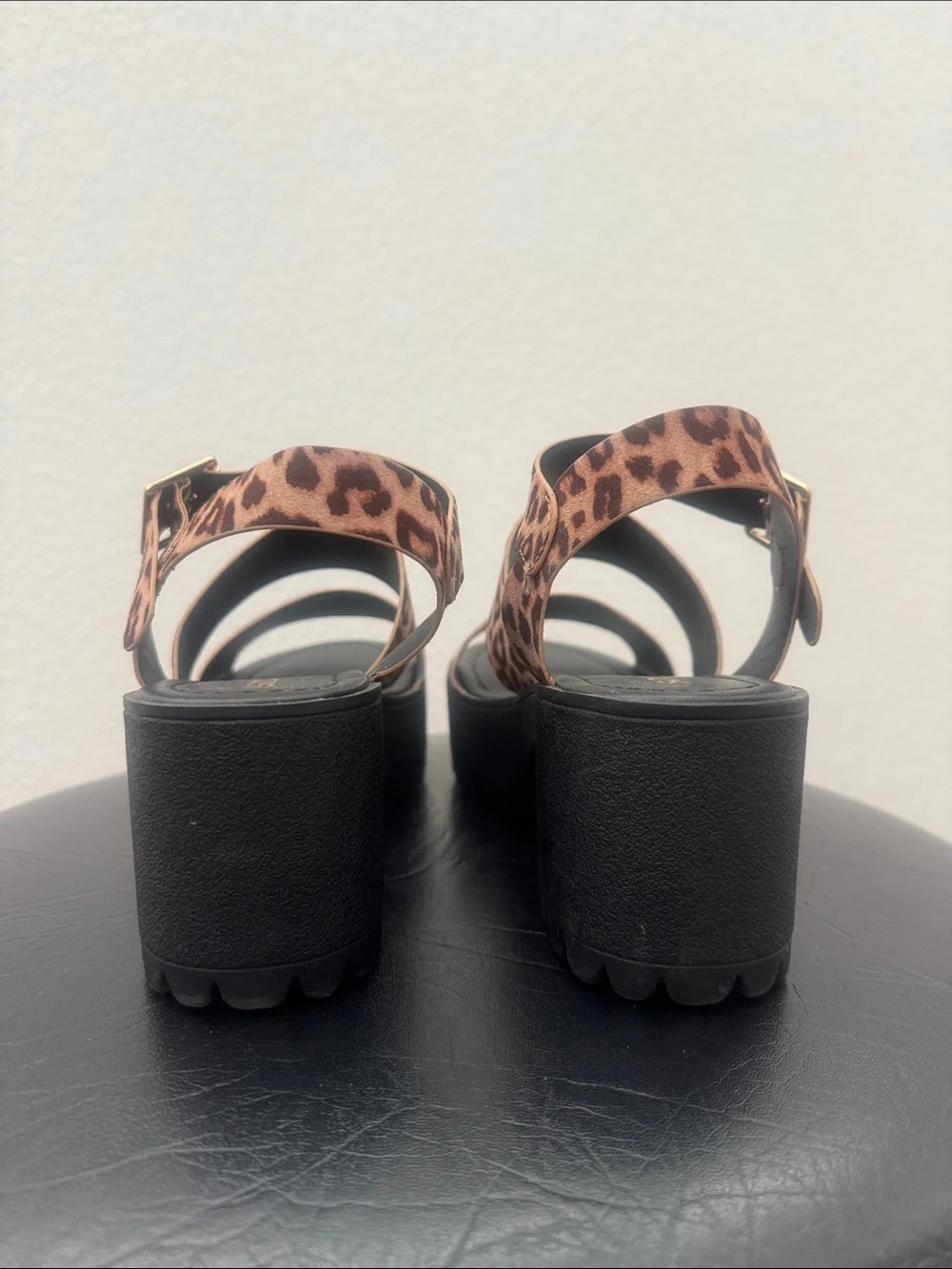 Soda Leopard-Print Strappy Platform Sandals in Brown and Black